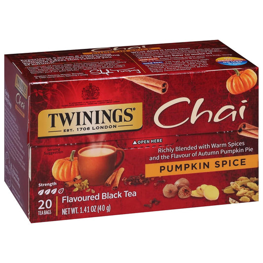 Twinings Pumpkin Spice Chai Black Spicy Tea Bags, 20 CT Box (6 Pack) | Pumpkin Pie Flavour, Cinnamon, Ginger, Allspice, Nutmeg, Clove, Contains Caffeine, 120 Foil Lined Individually Wrapped Bags