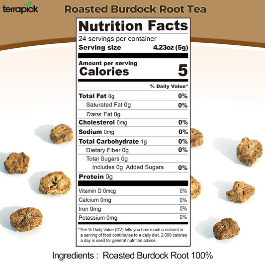 TERRAPICK Roasted Korean Burdock Root Tea 120g, Caffeine-Free Herbal Tea | Roasted Korean burdock root · Caffeine-free · Antioxidants & minerals · Supports digestion & gut · burdock tea