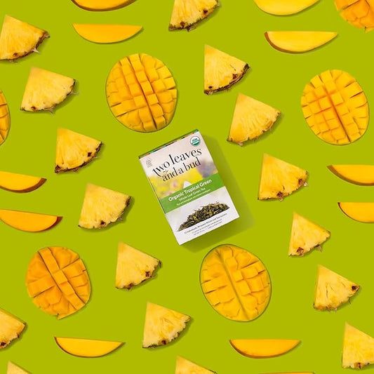 Two Leaves and a Bud Organic Tropical Green Tea Bags, Whole Leaf Green Tea in Sachets, 15 Count (Pack of 6)