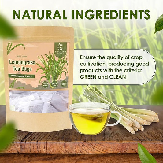 Nhat ANH Farm - Premium Lemongrass Tea Bags, 100 Lemongrass Tea Bags, 100% Natural Dried Lemongrass, Naturally Sweet Herbal Tea, Sugar-Free