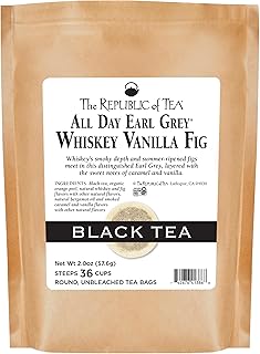 The Republic of Tea – All Day Earl Grey Whiskey Vanilla Fig Black Tea, Naturally Caffeinated, Refill Pack of 36 Tea Bags