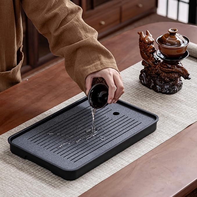 Tea Tray, Kungfu Tea Serving Tray Tea Table Set with Water Storage Drainage (Black)
