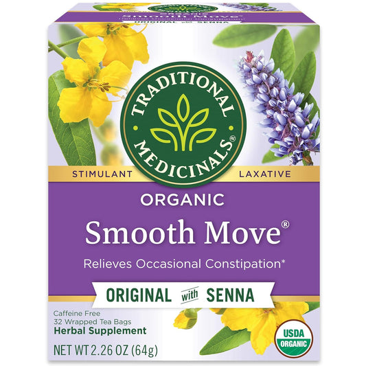 Traditional Medicinals Organic, Smooth Move Tea, Original with Senna - Helps Relieve Constipation Overnight - Kosher, Non-GMO, Caffeine-Free - 32 Tea Bags