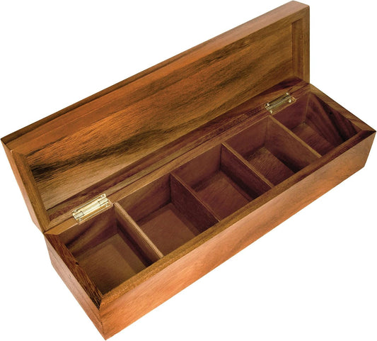 Ironwood Gourmet 5 Compartment, Tea Box, Natural Acacia Wood