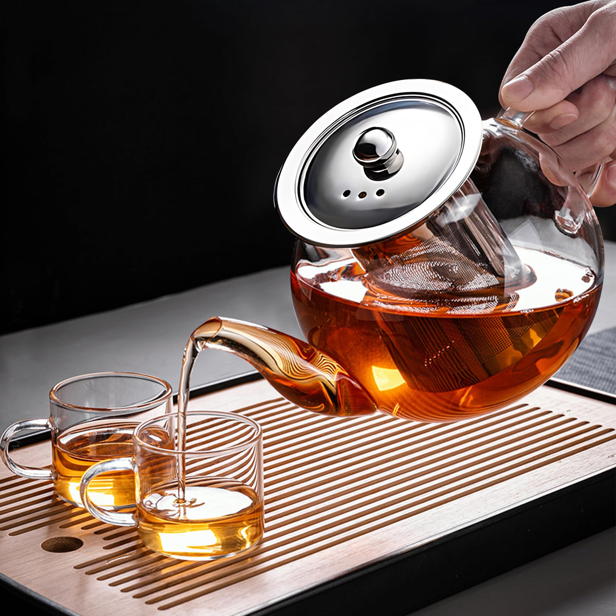 TECOHORS Long-Mouth Glass Teapot 34oz/1000ml with Removable Loose Tea Infuse - Glass Tea Kettle for Stove Top Removable