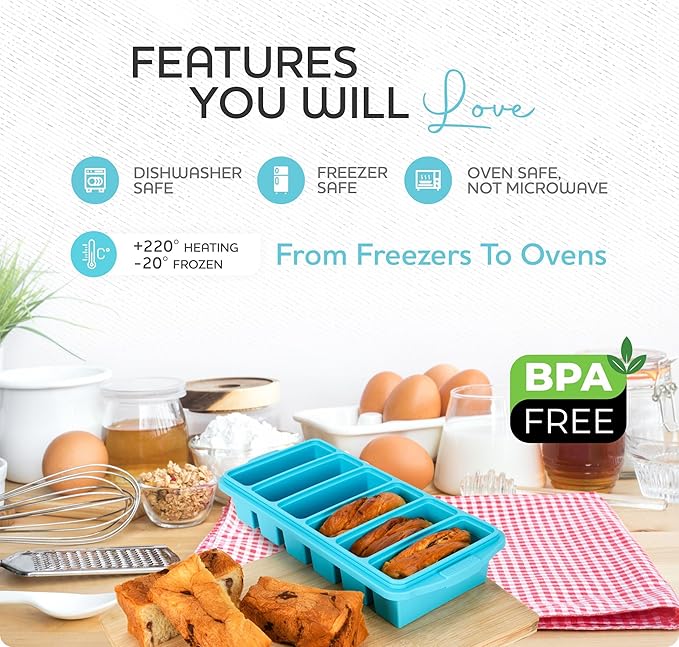 1/2 Cup Silicone Freezer Tray With Lid - Silicone Freezer Molds 2-Pack For meal prep & freezing of various sauces and other dishes, makes 12 perfect 1/2 cup portions cubes,oven and dishwasher safe