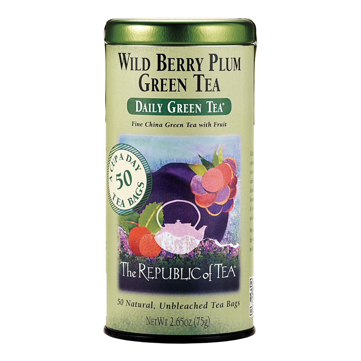 The Republic of Tea Daily Green Wild Berry Plum Green Tea, 50 Count