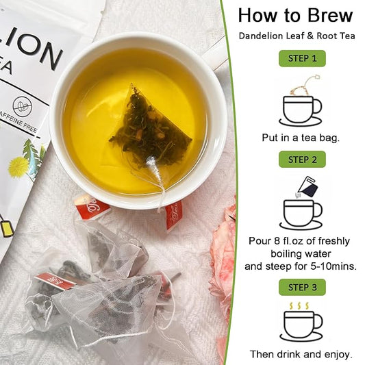 Dandelion Leaf & Root Tea Bags, 100% Natural Herbal Tea for Liver Support & Kidney Health, Caffeine-Free, Detox Herbal Tea Support Digestion & Boost Immune System (1 Pack/50 Bags)