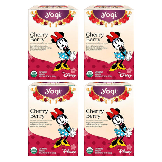 Yogi Cherry Berry Tea (4 pack, 16 each) - Caffeine-Free Organic Herbal Tea