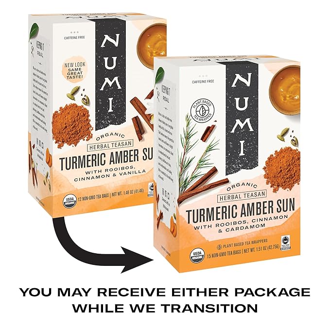 Numi Organic Tea Amber Sun, Turmeric Tea, 3 Count (Pack of 1)