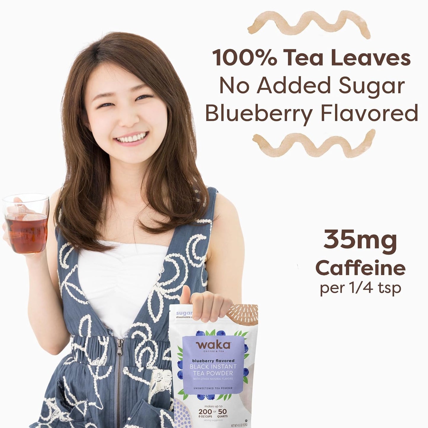 Waka Instant Black Tea Mix, Blueberry Flavored, Sugar-Free, 4.5 oz
