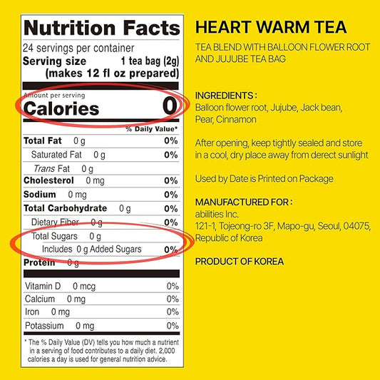 Odada Heart Warm Tea - Cozy Seasonal Wellness Blend with Korean Pear & Bellflower Root, Natural Throat Comfort & Inner Warmth, Caffeine-Free, 24 Bags