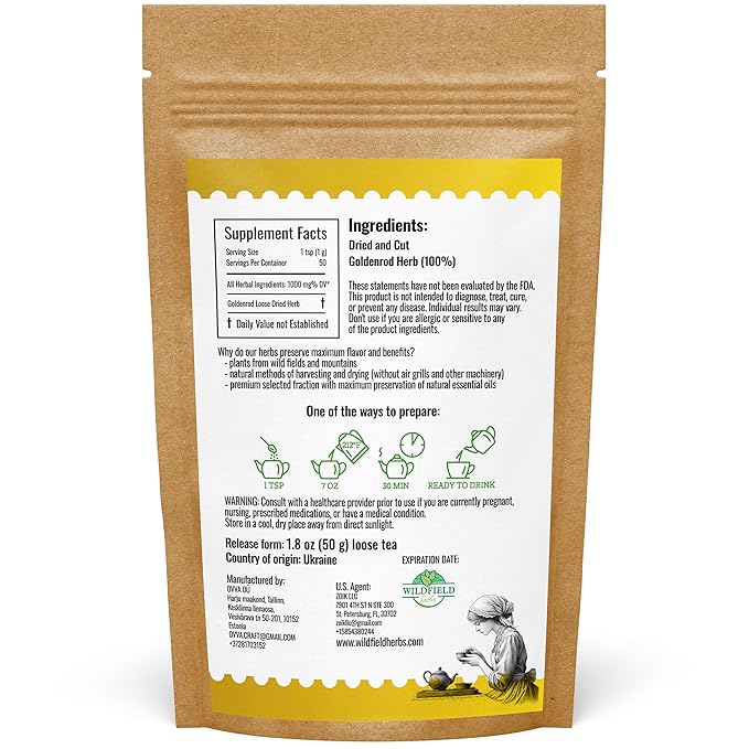 1.8 oz. Goldenrod Tea Herb Golden Root (Solidago Virgaurea L.) - 50g Dried Golden Rod Herbs Herbal Tea