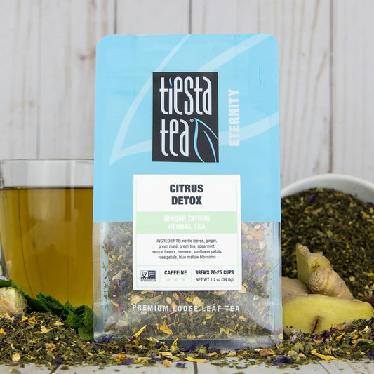 Tiesta Tea - Ginger Citrus Herbal Loose Leaf Tea | Lemon Ginger Tea with Mint and Chamomile, Caffeine-Free, Brew Hot or Iced, Makes Up to 25 Cups, Resealable Pouch, 1.2 Ounce
