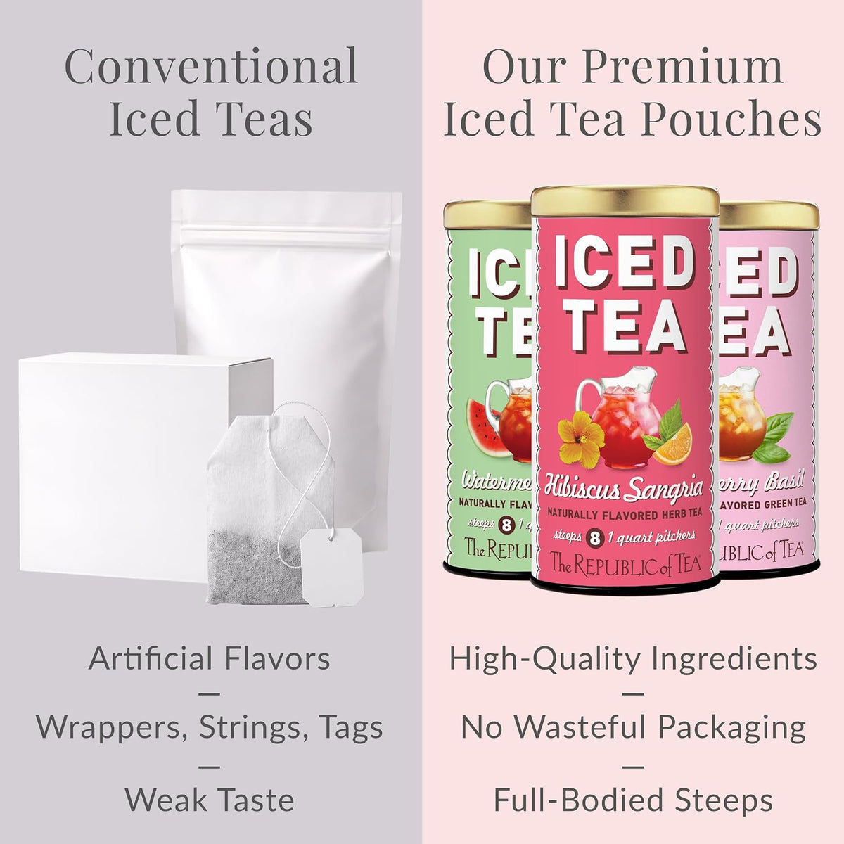 The Republic of Tea – Hibiscus Sangria Iced Herbal Tea, 8 Large Quart-Sized Iced Tea Pouches, Naturally Caffeine Free