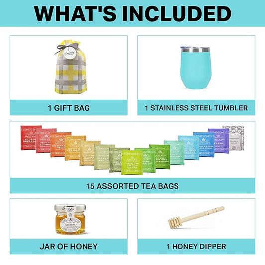 Tea Gift Set for Women & Men – Includes Assorted Teas, Elegant Mug & Honey (Teal - Hrny & Sons Tea)