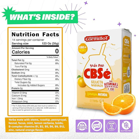 CBSe Silueta Naranja Yerba Mate – 500g (1.1 lb) Loose Leaf Herbal Tea – Argentine Yerba with Natural Orange Flavor – Light, Citrus-Infused.