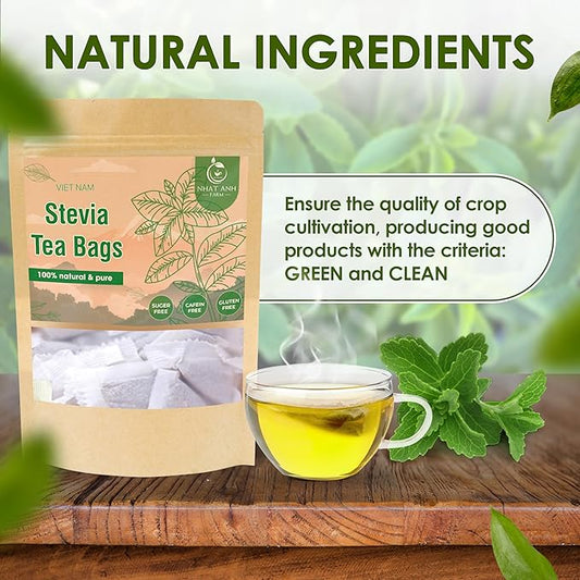 NHAT ANH FARM - Premium Stevia Tea Bags, 40 Stevia Tea Bags, 100% Natural Dried Leaves, Naturally Sweet Herbal Tea, Sugar-Free, Caffeine-Free, No Additives.