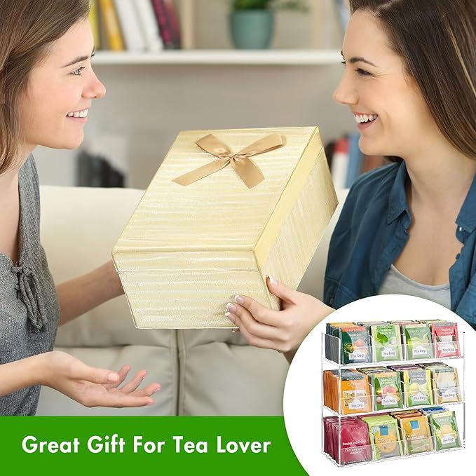 Beygorm Acrylic Tea Bag Organizer for 216 Tea Packets, No Assembly Required, Display Holder for Countertop or Cabinet