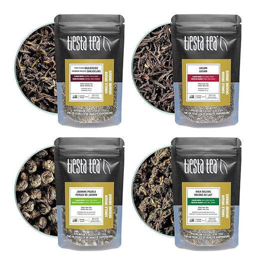 Tiesta Tea - Single Origin Tea Sampler Dry Flight Set, Loose Leaf, High to Low Caffeine, Makes Hot & Iced, Assorted Brew Sets with Green, White, Black & Oolong, 7 Resealable Sample Pouches