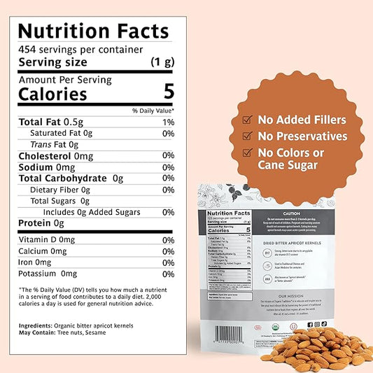 Organic Traditions Sundried Apricot Kernels – Sweet & Bitter Raw Seeds, 16oz