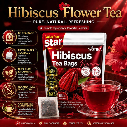 WOTIHA Premium 80 Hibiscus Flower Tea Bags (Flor de Jamaica) - 100% Natural