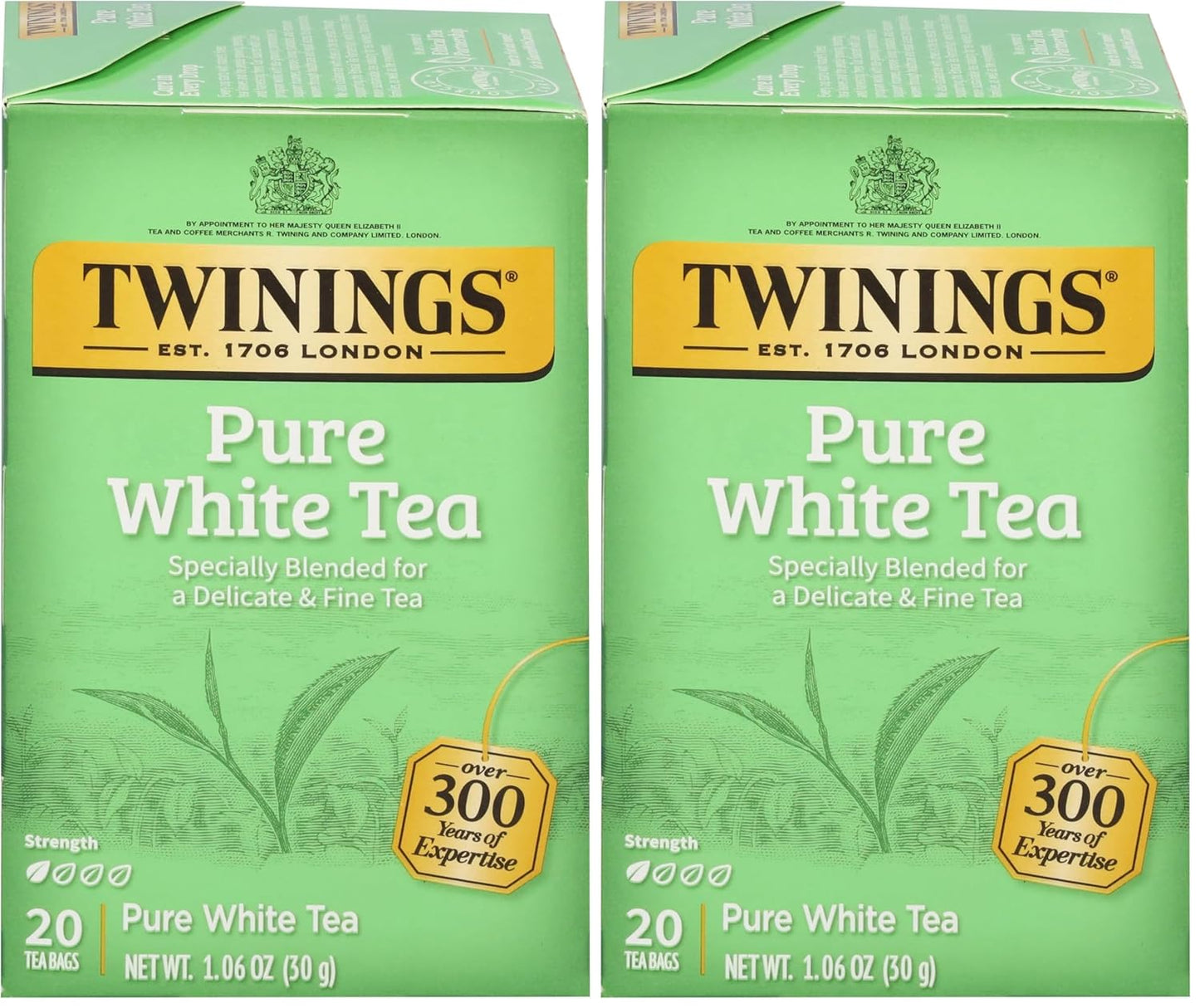 Twinings White Tea, 100% Natural Fujian Chinese Tea with a Light & Fresh Delicate Flavor, White Tea - Box of 20 Tea Bags (Pack of 2)