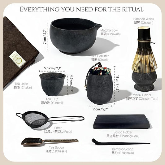 ZENSO Premium Matcha Whisk Set – 10 Piece Japanese Matcha Tea Ceremony Kit | Matcha Bowl, Tea Canister, Purple Bamboo Whisk, Whisk Holder, Sifter, Scoop & Scoop Holder, Tea Cup, Tea Cloth, Tea Spoon