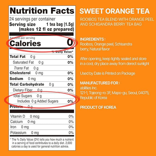 Odada Sweet Orange Tea - Rooibos, Orange Peel & Schisandra Berry Blend, Bright Citrus Hydration & Natural Antioxidant K-Wellness Drink, Caffeine-Free