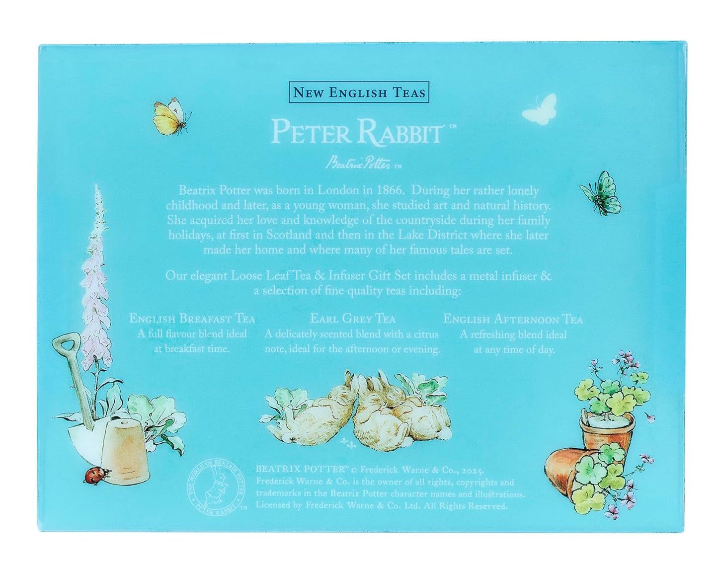 New English Teas Loose Leaf Tea & Infuser Gift Set – 3 Peter Rabbit Tins with Breakfast, Earl Grey & Afternoon Blends with Loose Tea Infuser