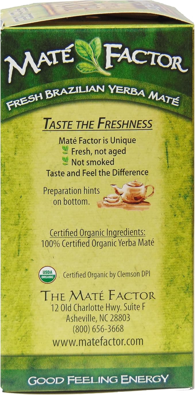 The Mate Factor Yerba Mate Energizing Herb Tea Bag, Organic Fresh Green, 24-Count Box 2.96 oz