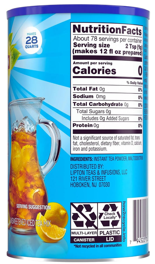 Lipton Unsweetened Iced Tea Mix, Sugar-Free Black Tea, 28 Quarts Each (Pack of 4), Made from Real Tea Leaves, Instant Cold Brew, Zero Calories, 112 Quarts Total