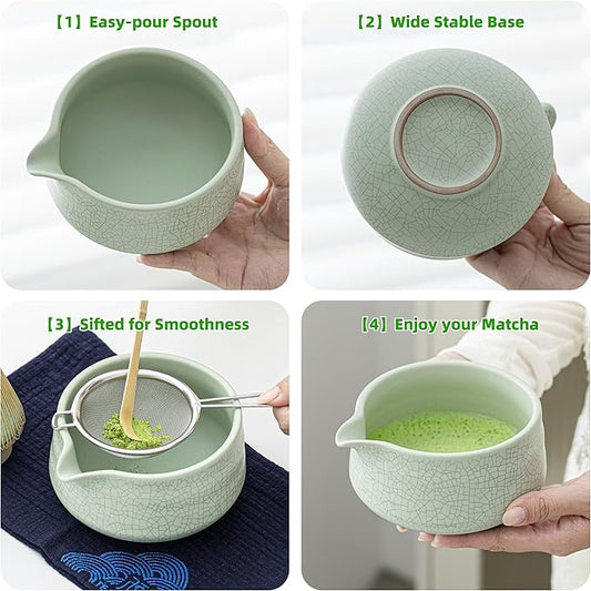 Teanagoo Matcha Whisk Set Green,7 Pcs Matcha Set,Matcha Starter Kit for Ceremony,Matcha Tea Set for Making Breakfast/Latte