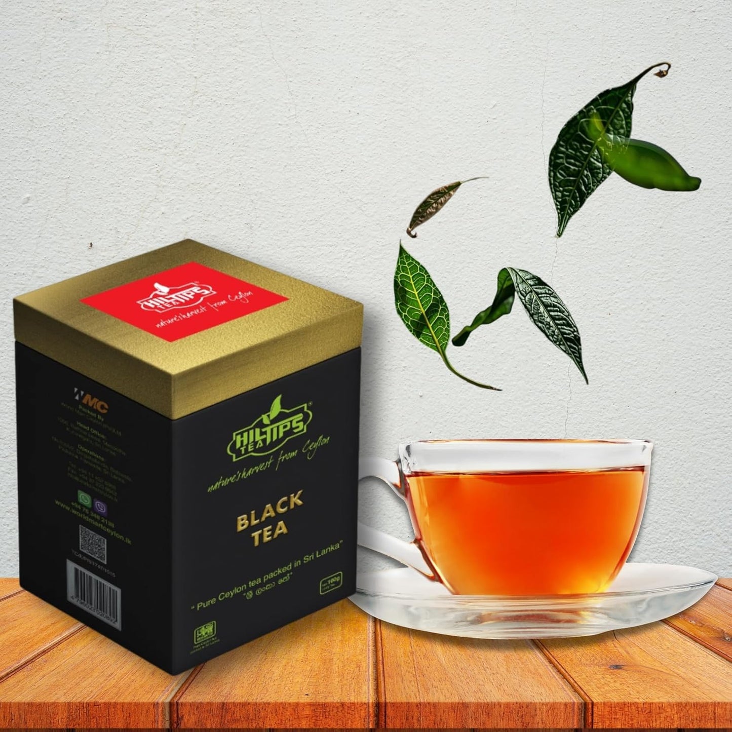 Loose Leaf, Pure Ceylon Black Tea 100g, Exquisite Blend, In a Reusable Square Caddy, Hiltips