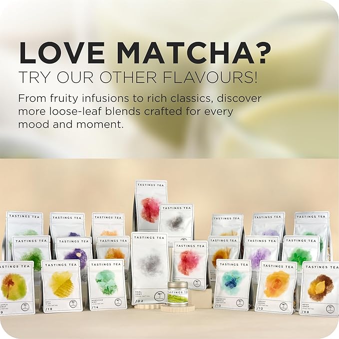 Tastings Tea Ceremonial Grade Matcha Powder | Organic Green Tea from Japan | JONA Organic Certified Japanese Drink in a Foil Bag & Reusable Gift Tin | Natural Caffeine with Antioxidants for Wellness