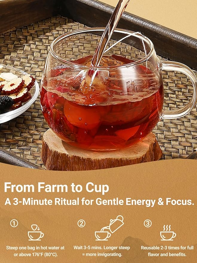 Ginseng Six Treasures Tea - 30 Bags (15 Day + 15 Night), The Daily Glow Duo: Energy & Beauty Tea, Caffeine-Free