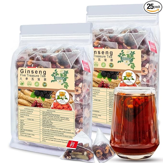 Ginseng Five Treasures Tea Kidney Tea - Ginseng & Mulberry Herbal Teas Natural Chinese Red Date Kidn