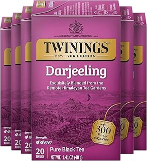 Twinings Darjeeling Black Tea Individually Wrapped Bags, 20 Count (Pack of 6), Delicate Light Taste, Caffeinated, Enjoy Hot or Iced, 120 Teabags