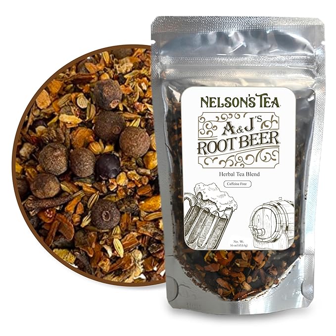 Nelson's Tea A&J's Root Beer - Sarsaparilla Root Herbal Loose Leaf Tea - Caffeine-Free