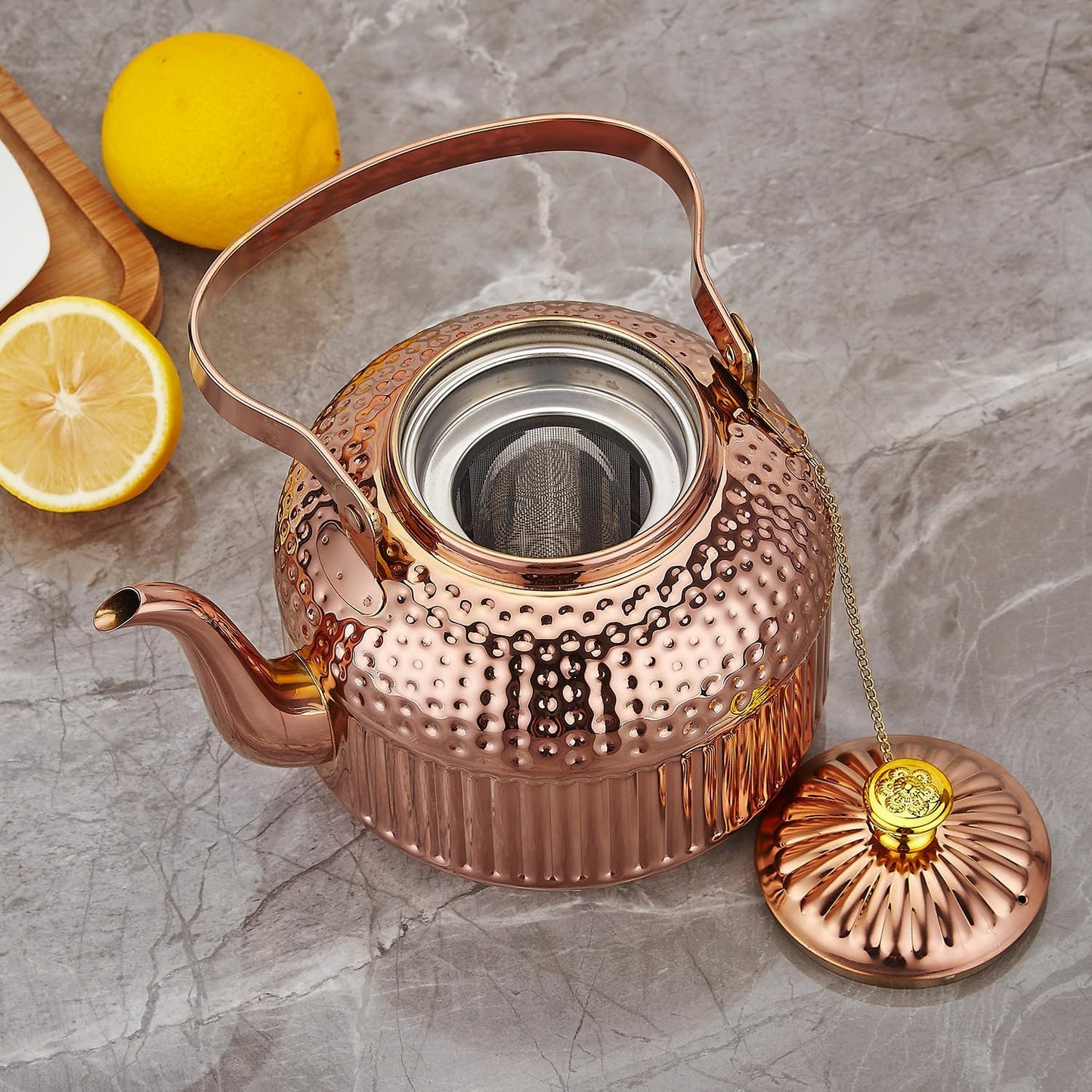 SANQIAHOME Antique 1.8L (60 Oz) Stainless Steel Teapot with Infuser Copper