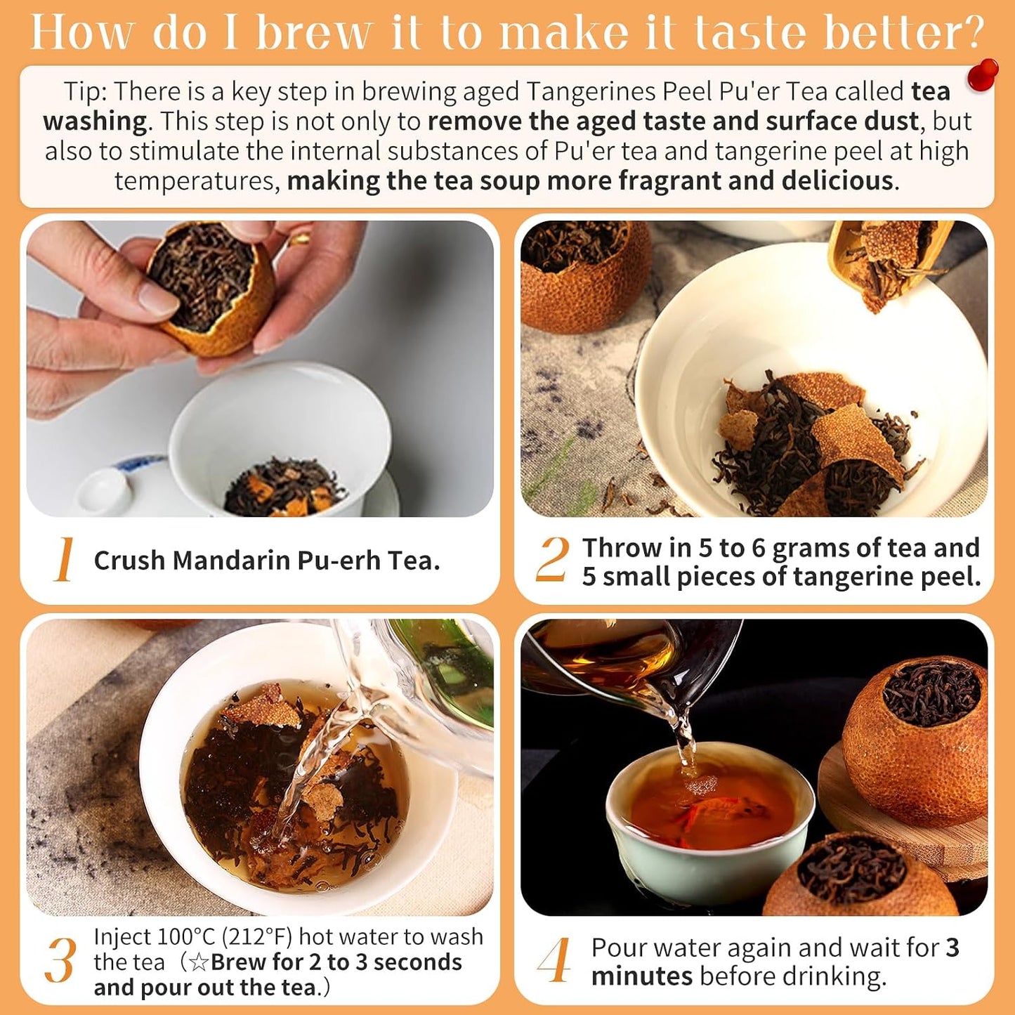 XIXICHA Tangerine Peel Puerh Tea Big Orange Peel Puer Tea Da Hong Gan Mandarin Orange Peel Puerh Xinhui ChenPi Pu'er Citrus Yunnan Puerh 大红柑 陈皮普洱茶 新会陈皮 云南普洱茶 熟茶 8.8oz/250g (One about 30-35g)