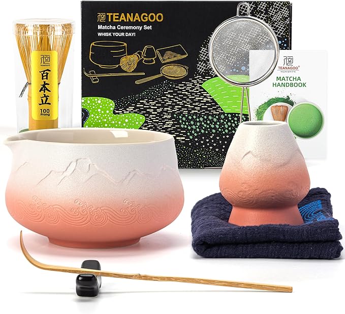 TEANAGOO 7 Pcs Matcha Whisk Set,Pink Matcha Set, Matcha Kit for Ceremony, Matcha Tea Set for Making