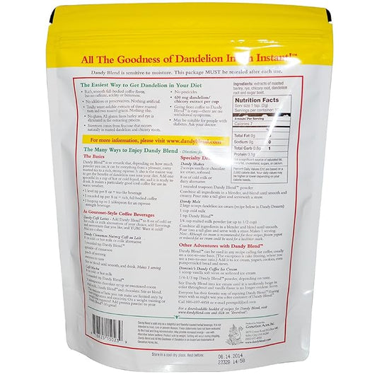 Two 100 Cup Bags of Dandy Blend Instant Herbal Beverage with Dandelion, Two 7.05 oz. Bags