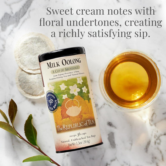 The Republic of Tea Milk Oolong Tea, Naturally Caffeinated, 36 Count | Made for morning or afternoon sipping. Silky oolong with a creamy aroma and smooth finish. Gluten Free.
