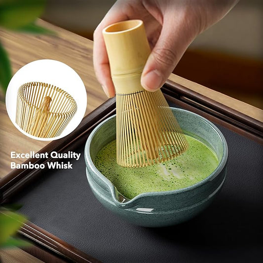 7 Pcs Matcha Whisk Set, Perfect Matcha Kit for Matcha Lovers Includes Ceramic Bowl, Bamboo Whisk, Holder, Scoop, Sifter & Cloth