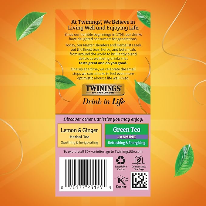 Twinings Pomegranate & Raspberry Herbal Tea Individually Wrapped Bags, 20 Count (Pack of 1), Naturally Caffeine-Free, Enjoy Hot or Iced, 20 Teabags