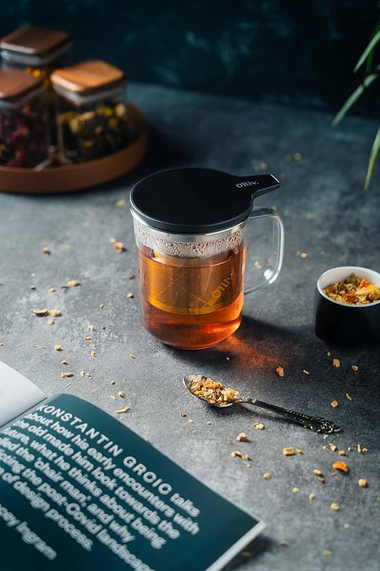 Glass Tea Cup with Infuser and Lid & Stainless Steel 400ml, Premium Borosilicate Tea Mug & Stainless Steel Filter, Heat-Resistant Brewing Set for Tea Lovers (Gift Ready Packaging)