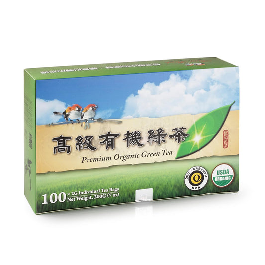 Wing Hop Fung Premium Organic Green Tea Fresh Sealed Natural Leaves Individually Wrapped 100 Tea Bags Perfect for Hot or Iced Tea