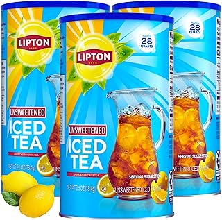 Lipton Unsweetened Iced Tea Mix, Black Tea Powder, 28 Quarts per Canister, Pack of 3 (84 Quarts Total), Smooth Crisp Flavor, Kosher Certified