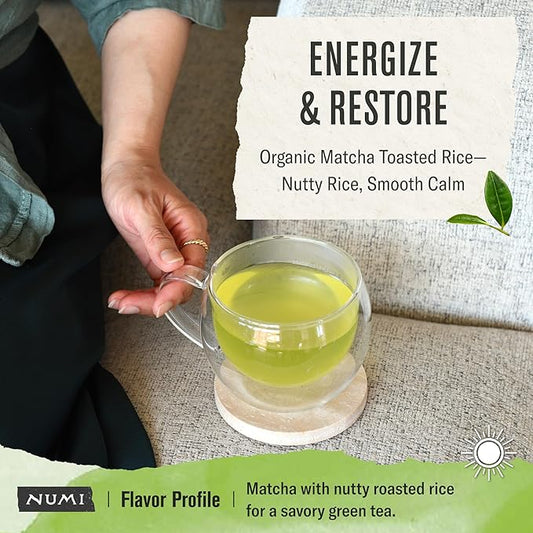 Numi Organic Tea Matcha Toasted Rice, 18 Count (Pack of 1) Box of Tea Bags, Green Tea (Packaging May Vary)